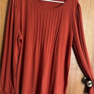 Orange Pleated Long Sleeve Blouse